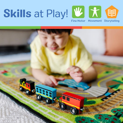Melissa & Doug Wooden Train Cars, 8-Piece Magnetic Train Set with Toy Storage Tray, Steam Engine