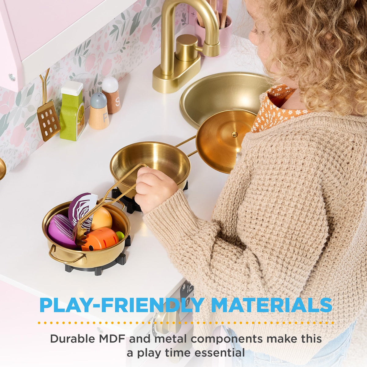 Best Choice Products Toddler Kitchen Playset, Wooden Cottage Kids Play Kitchen with 5 Accessories