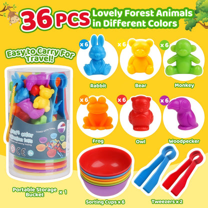 Counting Animals Color Sorting Matching Games with Sorting Bowls Montessori Sensory Early