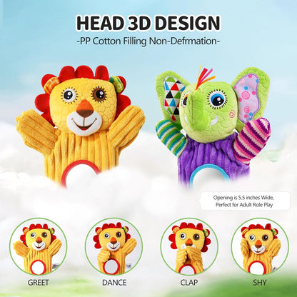 Jollybaby Hand Puppets Baby Toy 0-6-12 Months, Plush Stuffed Animal Hand Puppets Toys for