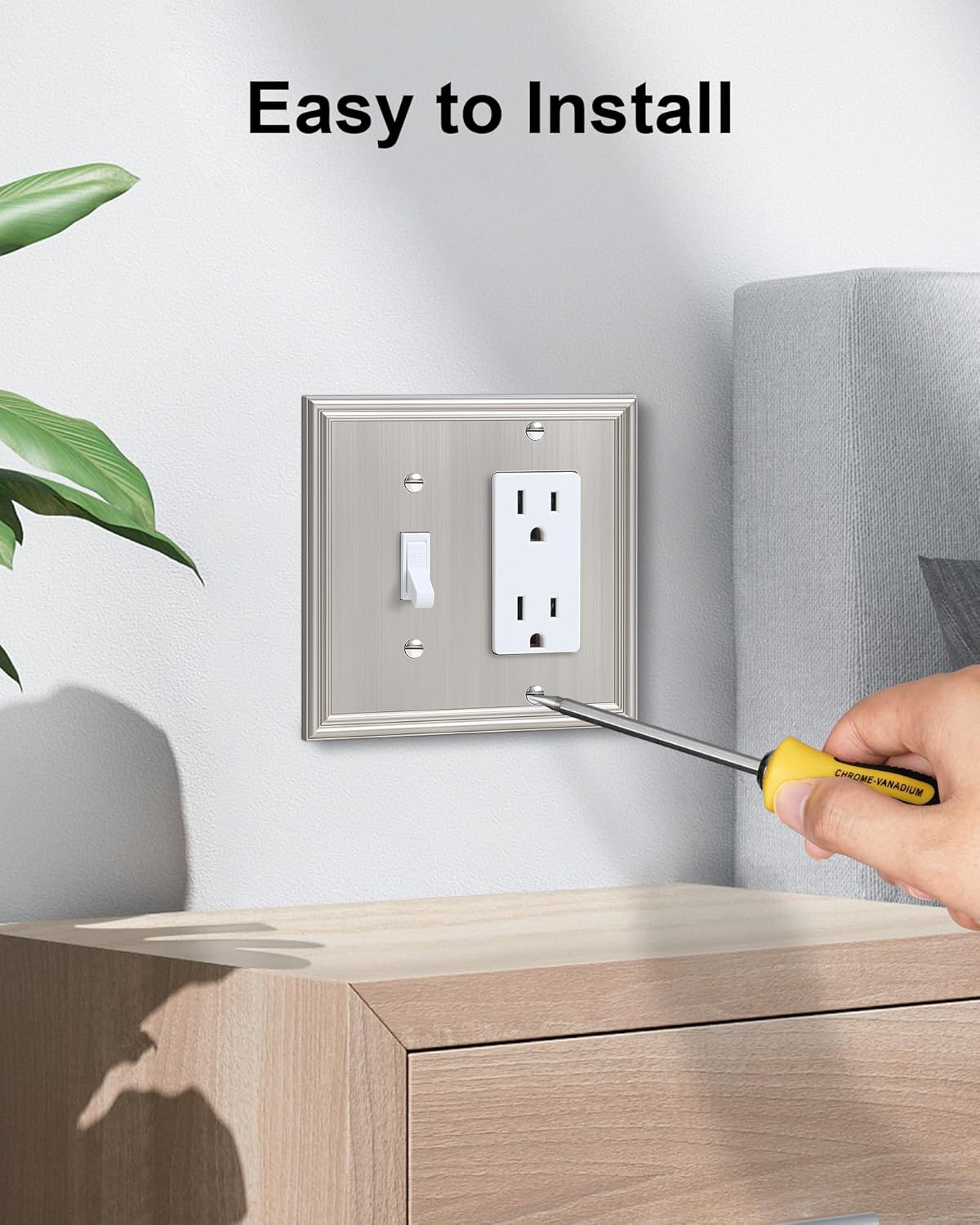 2-Pack Combo Toggle/Decorator Light Switch Cover Plate, Brushed Nickel Decorative Electrical Outlet