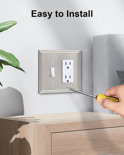 2-Pack Combo Toggle/Decorator Light Switch Cover Plate, Brushed Nickel Decorative Electrical Outlet