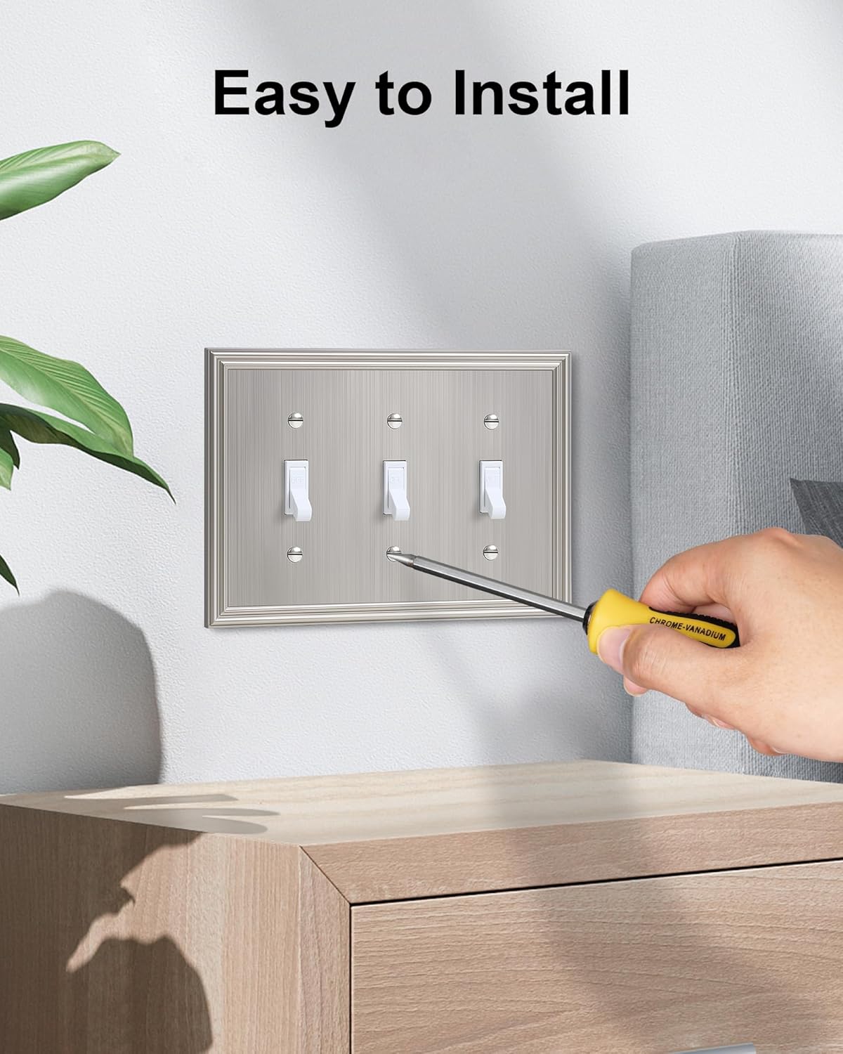 2-Pack Triple Toggle Light Switch Cover Plate, Durable Solid Zinc Alloy Decorative Switch Plate
