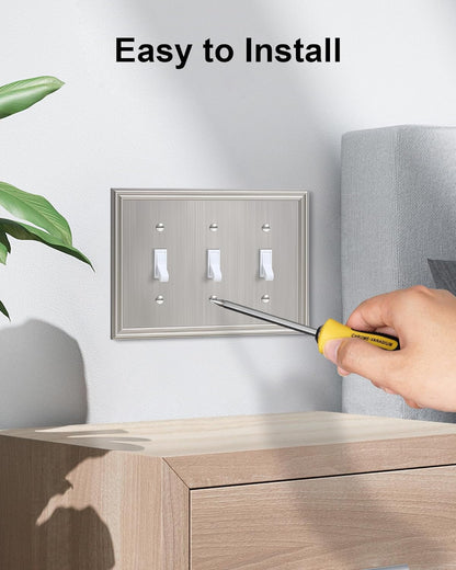 2-Pack Triple Toggle Light Switch Cover Plate, Durable Solid Zinc Alloy Decorative Switch Plate