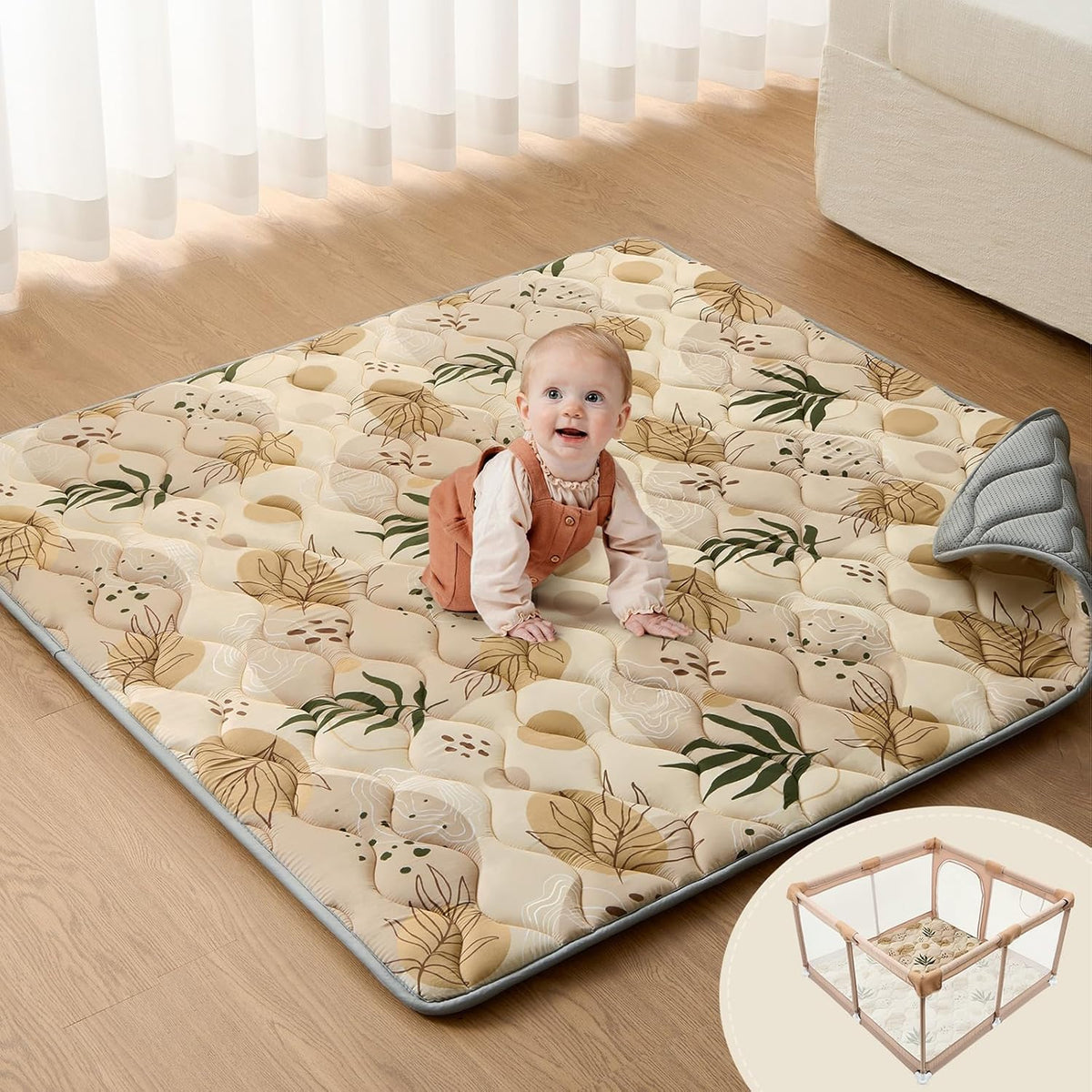 Blissful Diary Baby Play Mat, 47x47 Infant Play Mat for Playpen, Thicken Foam Cushioned Baby Mat