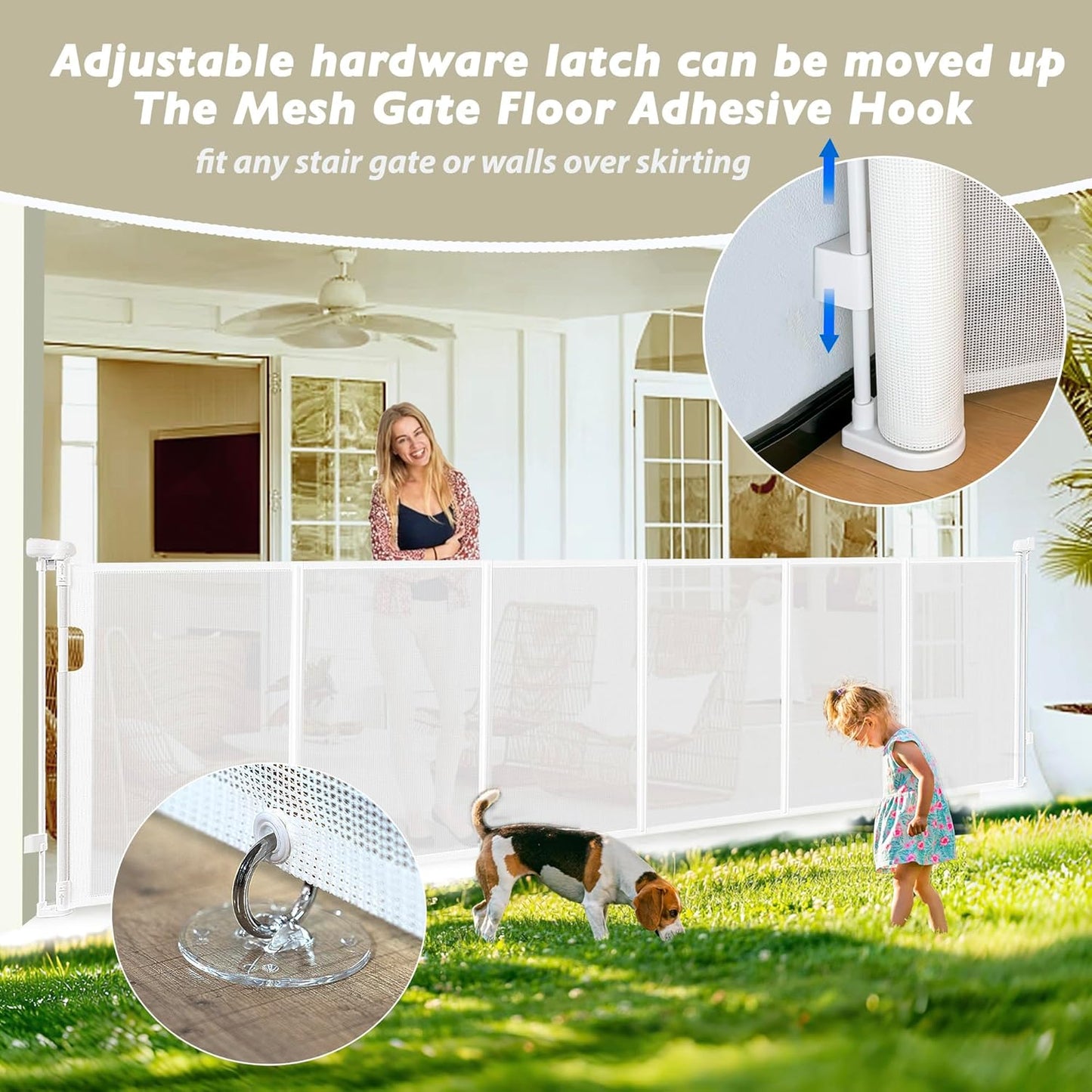 150" Extra Wide Retractable Baby Gates Dog Gate for Large Opening, 41" Extra Tall Mesh Pet Gate