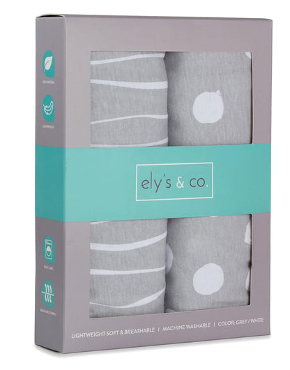 Changing Pad Cover Set | Cradle Sheet 2 Pack 100% Jersey Cotton Grey Abstract Stripes and Dots by