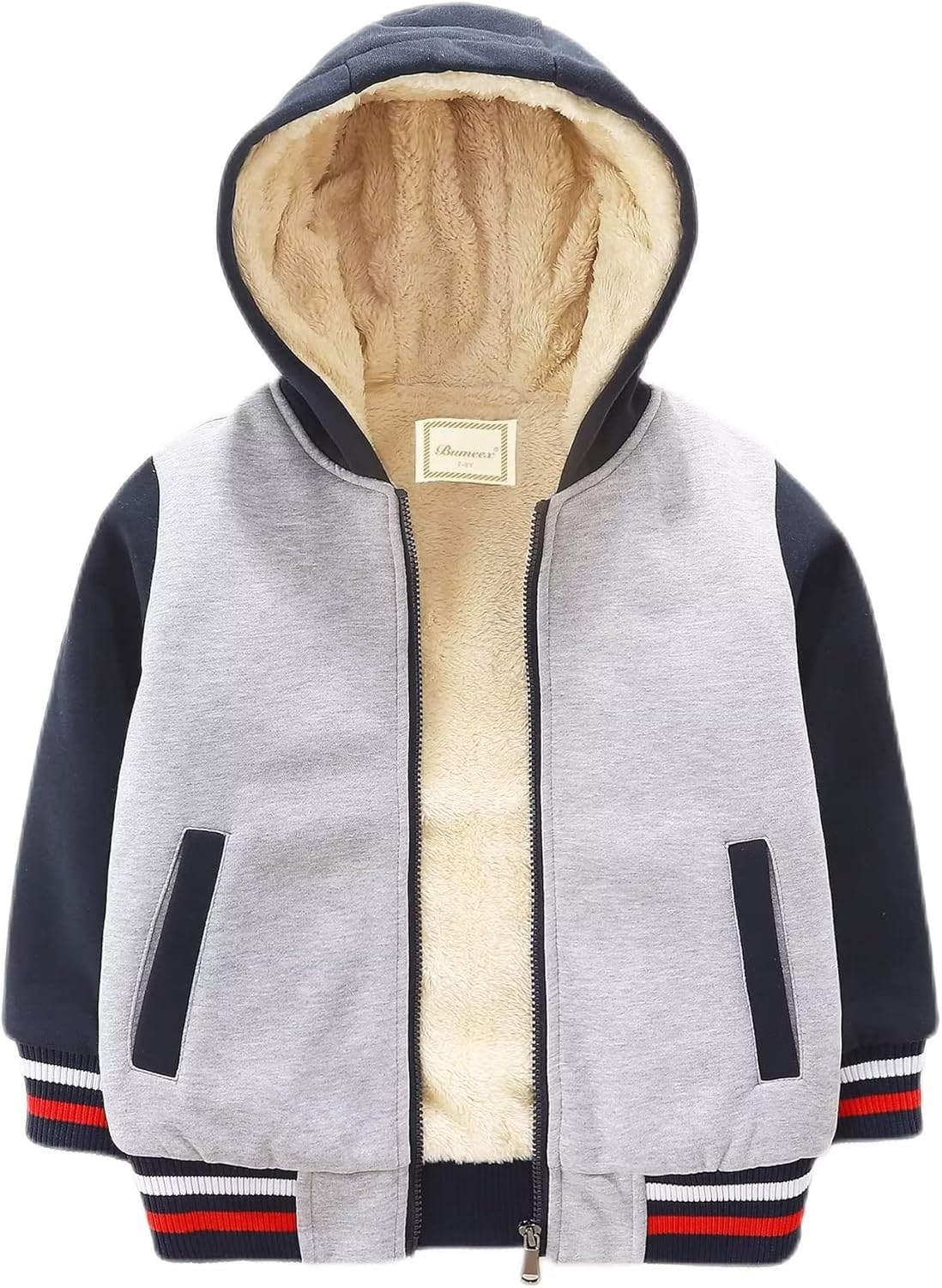 Bumeex Kids Boy's Girl's Sherpa Fleece Lined Jacket Spring Fall Winter Zip up Sweatshirt Hoodie