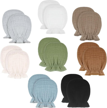 8 Pairs Newborn Baby Muslin Mittens 0-6 Months No Scratch Elastic Wrist Soft Breathable Gloves Bulk