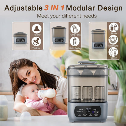4-in-1 Baby Bottle Steamer and Dryer, Electric Steamer with Fast Drying, Universal Fit for All