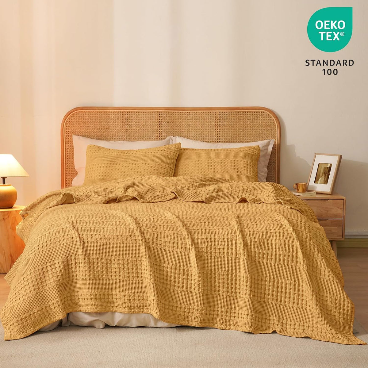 PHF 100% Cotton Waffle Weave Blanket Twin Size, Soft Lightweight Breathable Cozy Summer Blankets