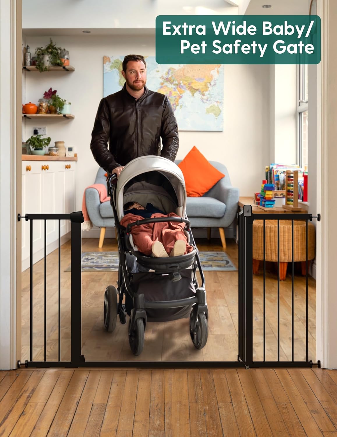 BABELIO 36-57" Extra Wide Baby/Dog Gate, Auto Close for The House, Stairs and Doorways, Pressure