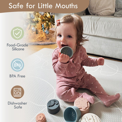 Moonkie Stacking Cups Toy, Fun Educational Baby Toys Silicone Soft Teething Toy, Age 6+ Months, 7