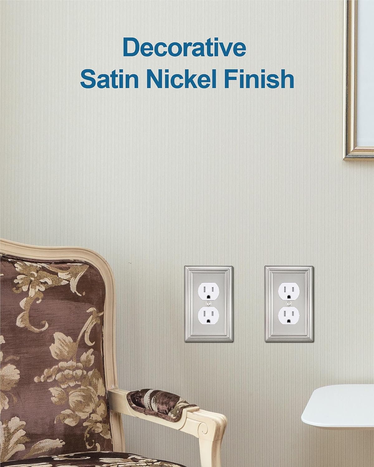 6-Pack Duplex Wall Plate, Decorative Satin Nickel Outlet Cover, Metal Wall Plates for Electrical