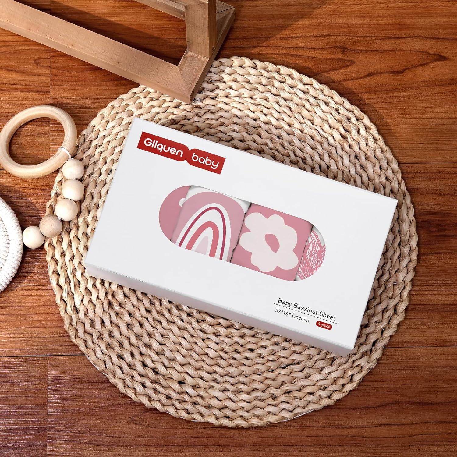 Gllquen Baby Bassinet Sheets 4 Pack, Breathable Cozy Fitted Mattress Sheet, Elastic Travel Crib