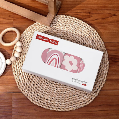 Gllquen Baby Bassinet Sheets 4 Pack, Breathable Cozy Fitted Mattress Sheet, Elastic Travel Crib