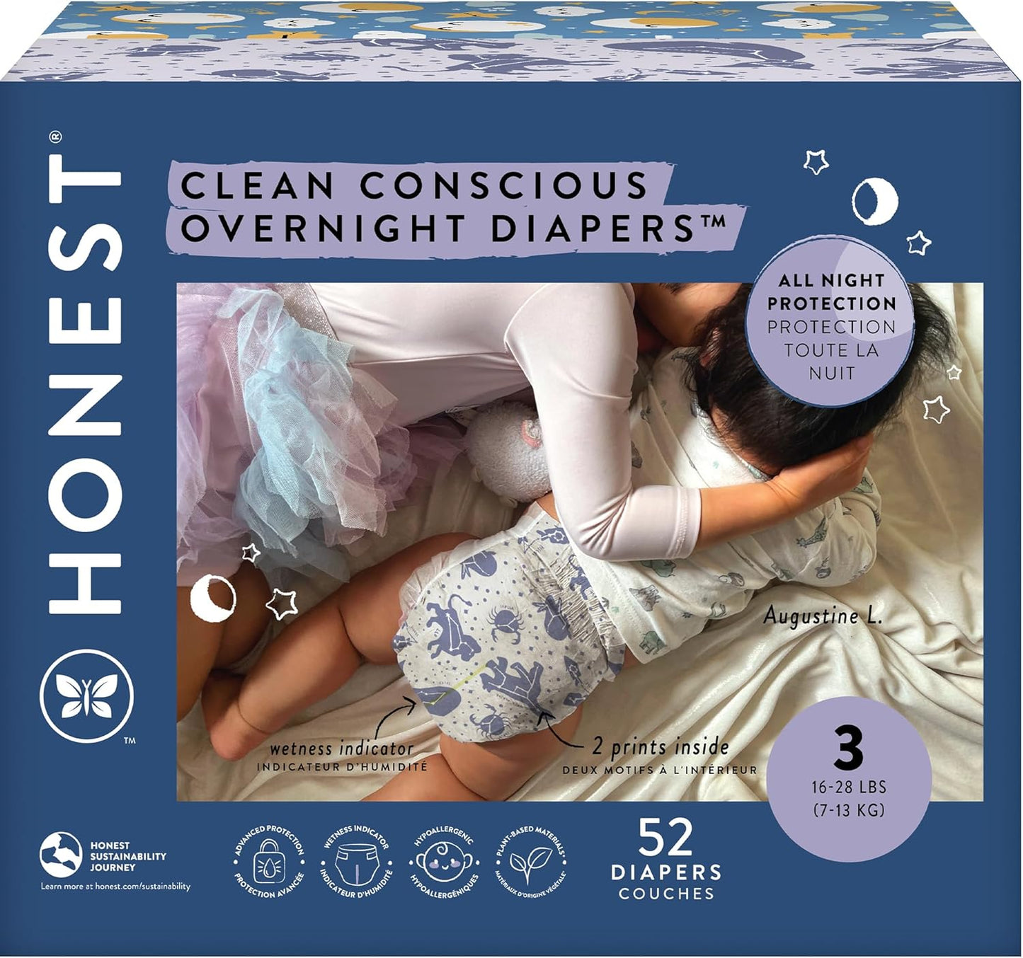 The Honest Company Clean Conscious Overnight Diapers for Sensitive Skin | Hypoallergenic, Fragrance