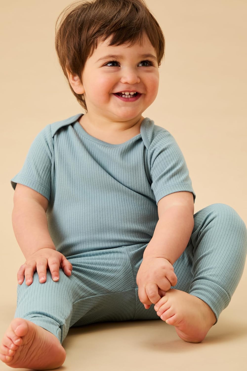MORI Baby Ribbed Short Sleeve Bodysuit with Envelope Neck and Nickel Free Poppers - Unisex Toddler