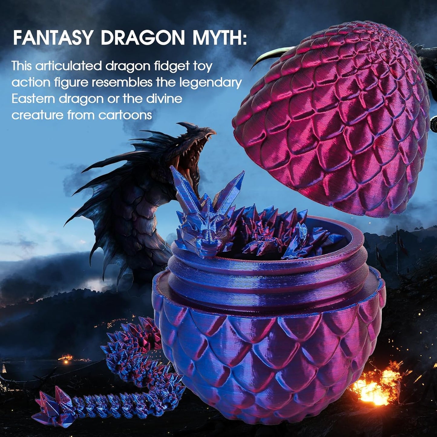 3D Printed Dragon Egg with Dragon Inside,12 Inch 3D Printed Dragon Egg Fidget Toy，Home Office Decor