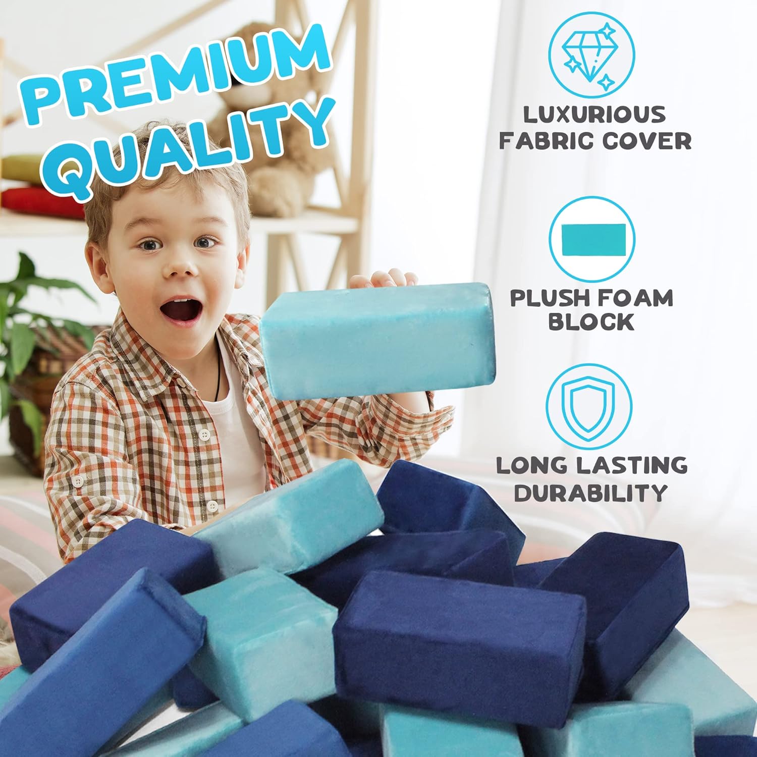 The Original Premium Plush Building Block for Kids - Certified Safe Foam Blocks in Luxuriously Soft