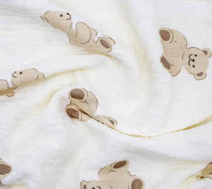 Baby Blanket Double Layer Cotton 40 x 40 Soft Receiving Blanket with Pattern Machine Washable Bear