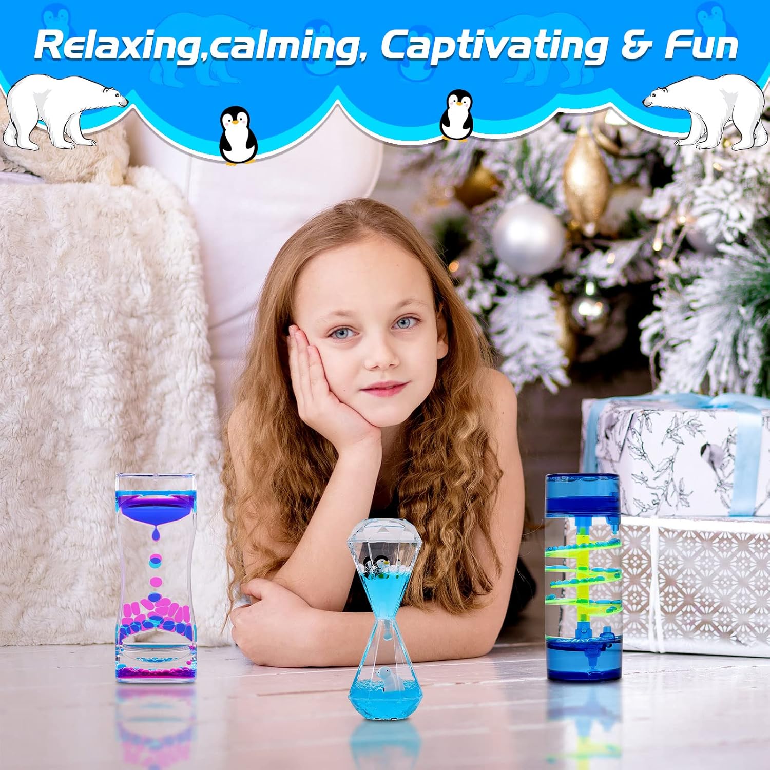 XINBAOHONG Liquid Motion Bubbler for Kids and Adults 3-Pack Hourglass Liquid Bubbler Timer for