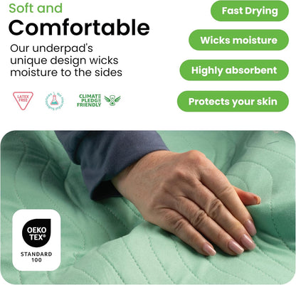 IMPROVIA® Washable Underpads, 18" x 24" (Pack of 4) - Heavy Absorbency Reusable Incontinence Pads