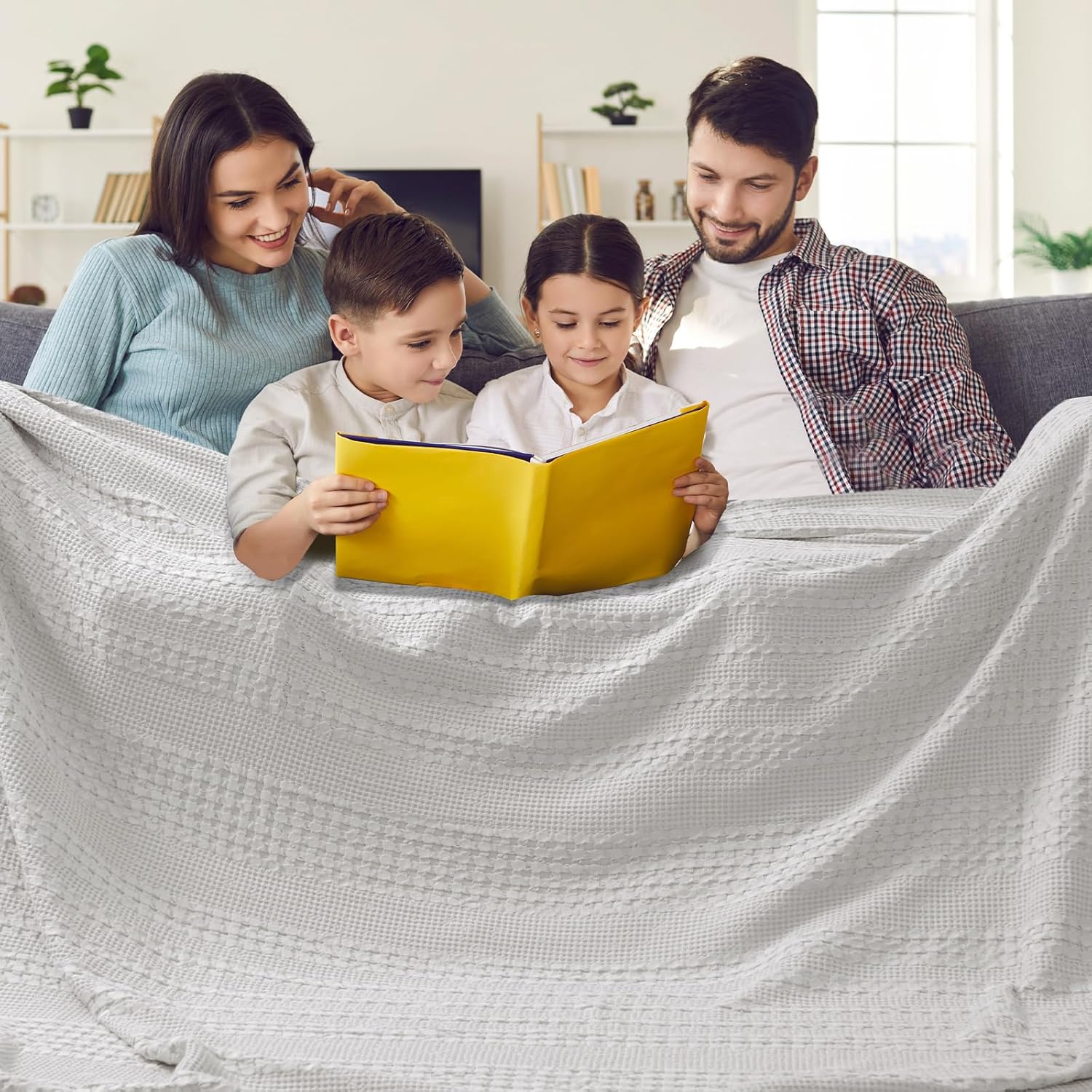 PHF 100% Cotton Waffle Blanket Oversized King 120"x120", Lightweight Breathable Extra Large 10'x10'