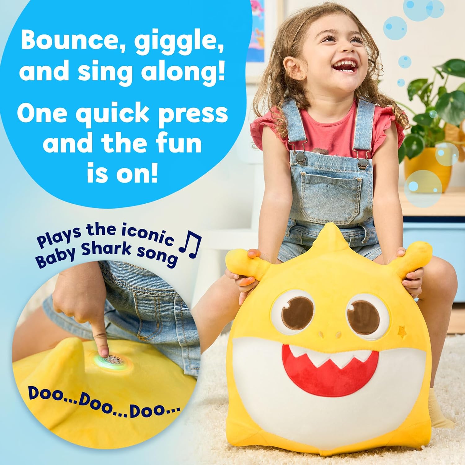 JITTERYGIT Baby Shark Official Bouncy Hopper Plush Musical Singing Toy - Inflatable Animal Ride On