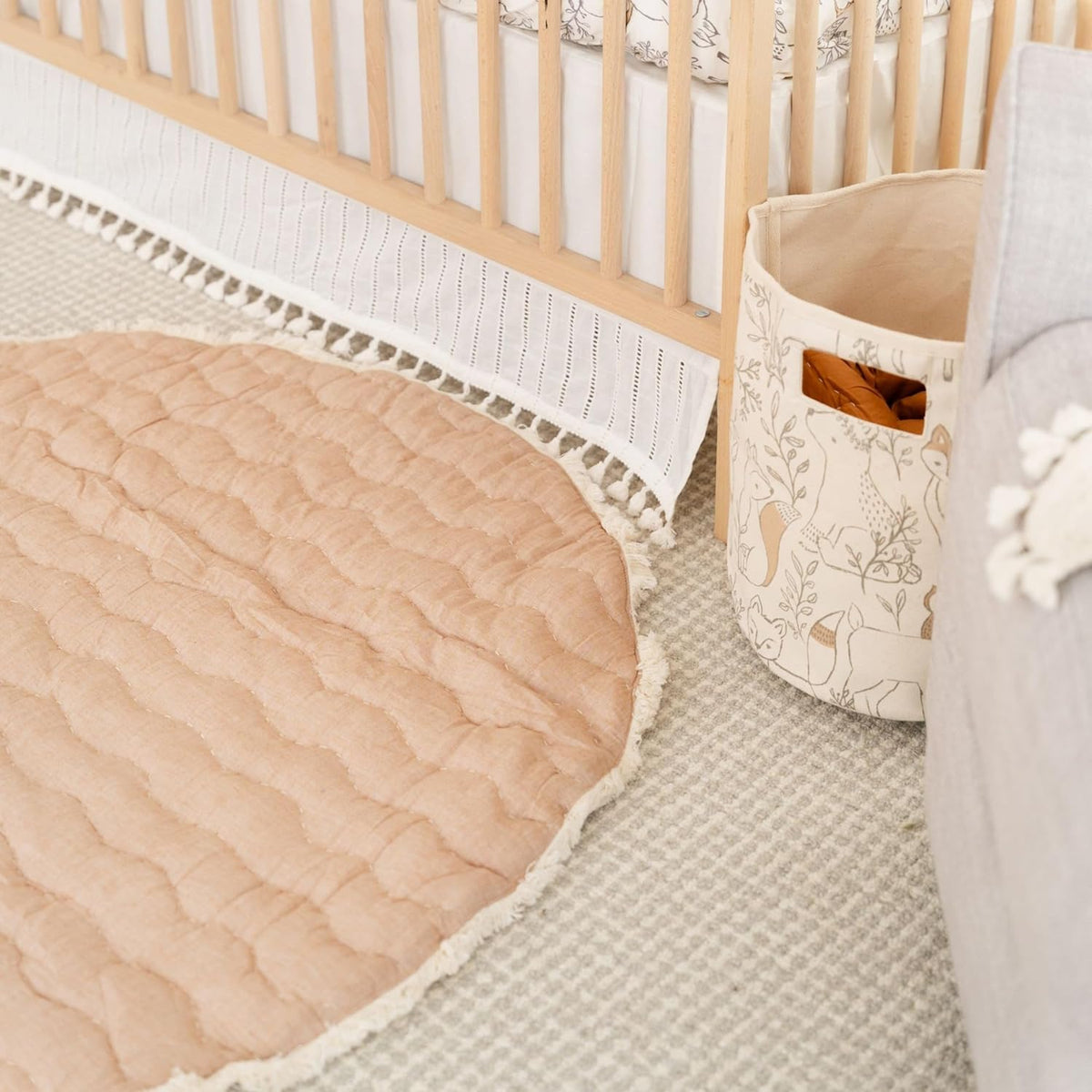 Crane Baby Baby Activity Mat, Woodland Animal Nursery Decor, Reversible Infant Play Mat for Tummy