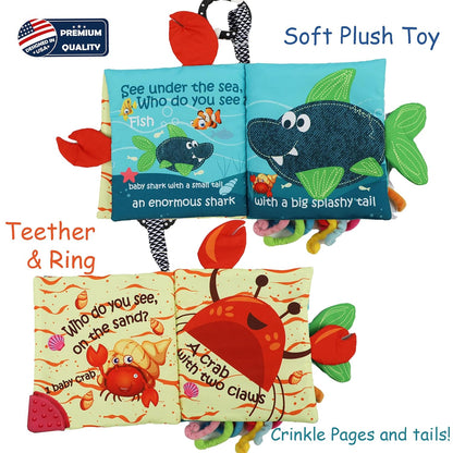 Fish Baby Book 0-6 Months,Touch Feel Cloth Crinkle Books for Babies,Infant Baby Toys 6-12