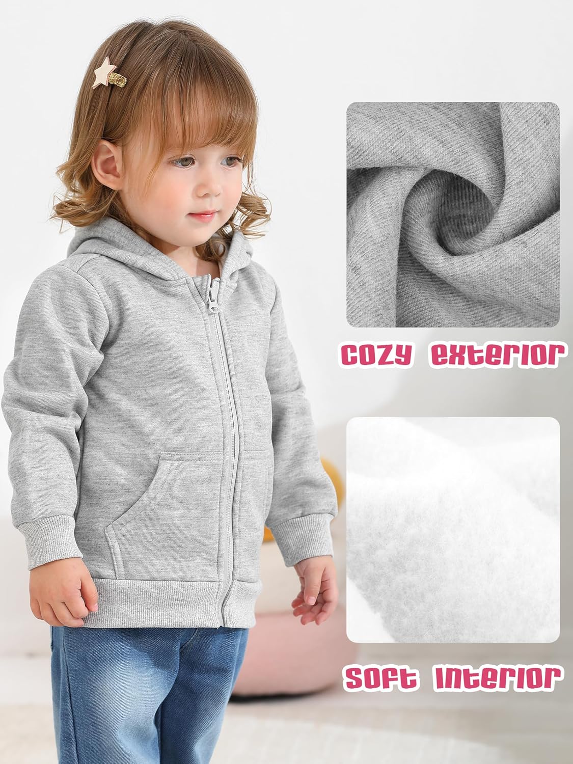 Cooraby 3 Pieces Baby and Toddler Girls Fleece Full-Zip Hoodies Lightweight Jacket with Pockets