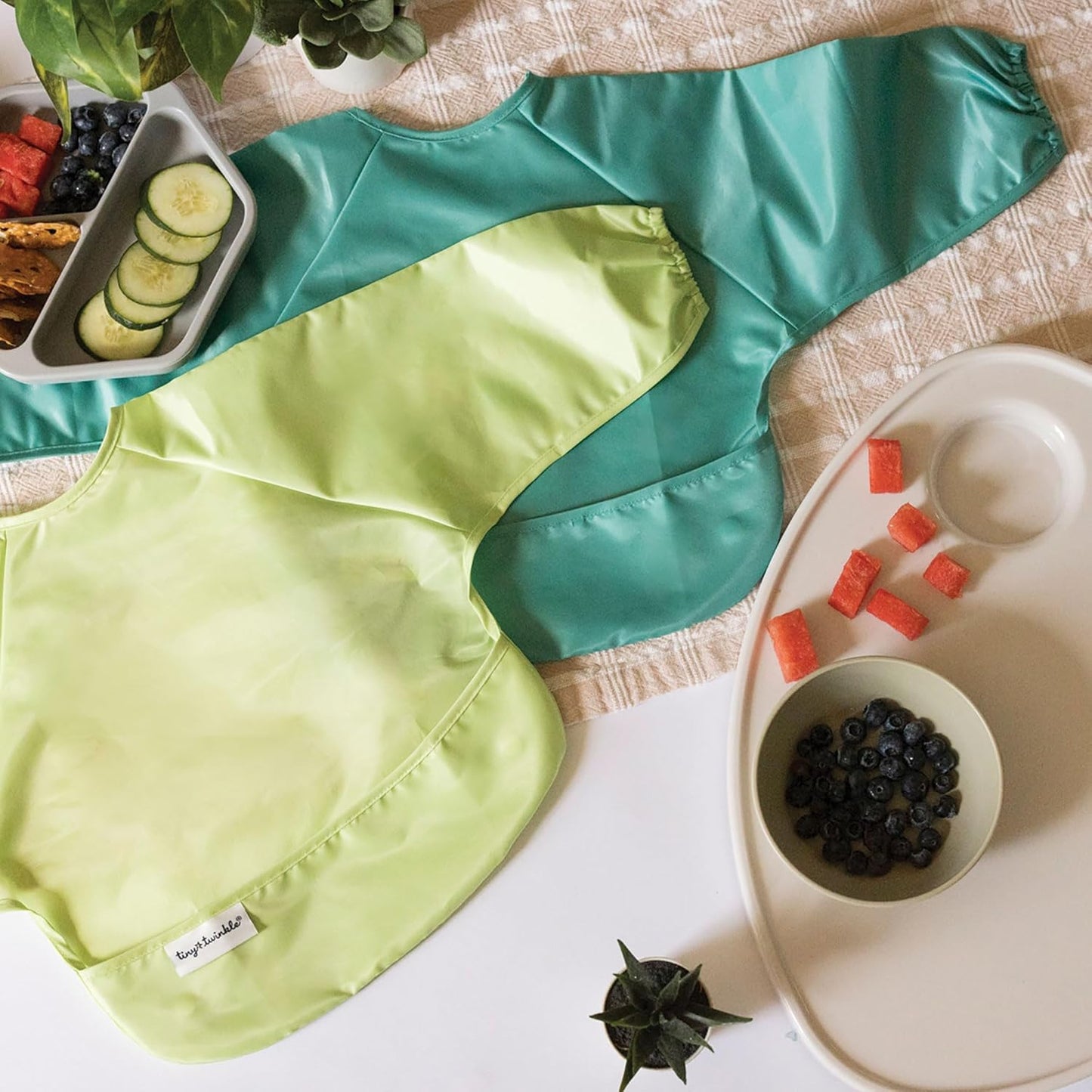 Tiny Twinkle Mess Proof Baby Bibs | 2-Pack Waterproof Smock Baby Bibs for Eating | Machine Washable