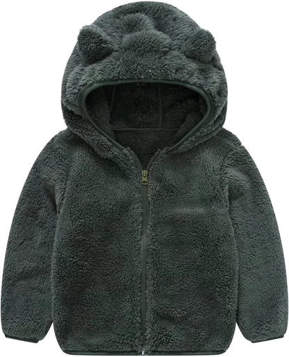 AIWUHE Toddler Boys Girls Hooded Jacket Fleece Hoodie Winter Warm Solid Color Teddy Coat Zip-up