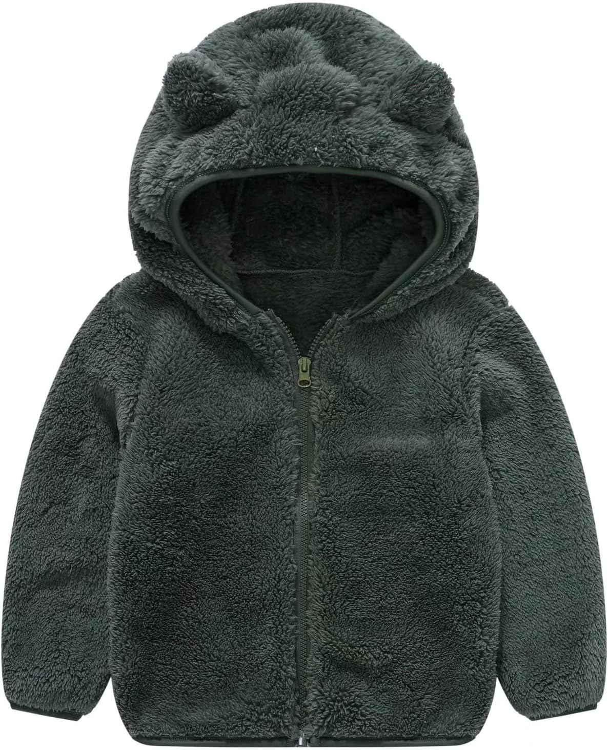 AIWUHE Toddler Boys Girls Hooded Jacket Fleece Hoodie Winter Warm Solid Color Teddy Coat Zip-up