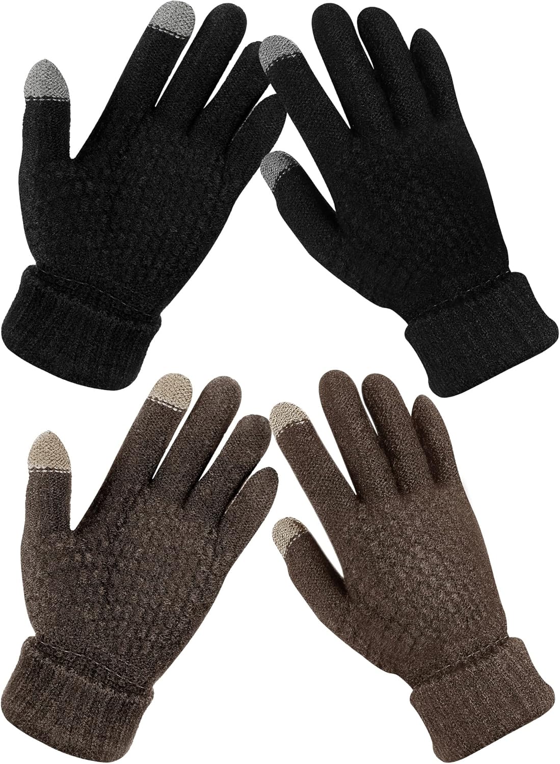 Geyoga 2 Pairs Women's Winter Touch Screen Gloves Soft Warm Fleece Lined Knit Elastic Cuff Winter