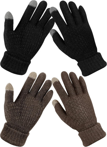 Geyoga 2 Pairs Women's Winter Touch Screen Gloves Soft Warm Fleece Lined Knit Elastic Cuff Winter