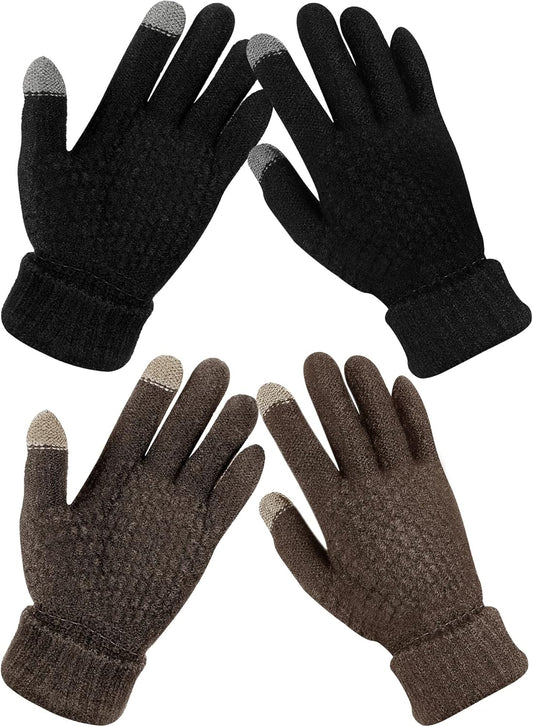 Geyoga 2 Pairs Women's Winter Touch Screen Gloves Soft Warm Fleece Lined Knit Elastic Cuff Winter