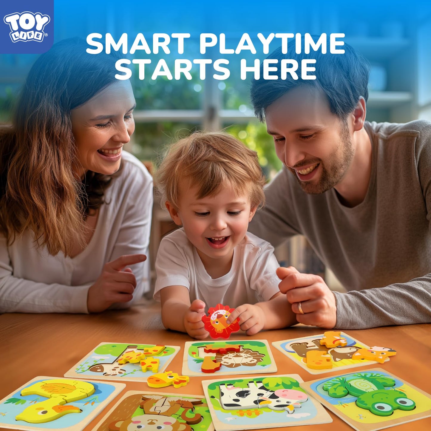 TOY Life Toddler Puzzles Ages 2-4, Wooden Puzzles for Toddlers 1-3, 7 Pcs Animals Puzzle 2 Year