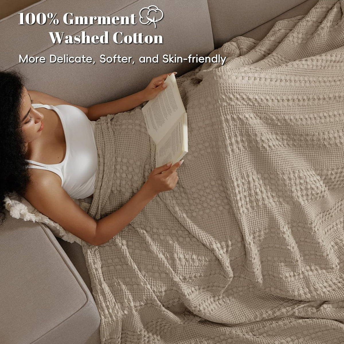 PHF 100% Cotton Waffle Weave Blanket Twin Size, Soft Lightweight Breathable Cozy Summer Blankets