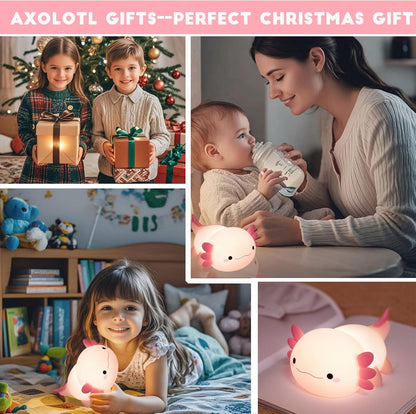 HAPPYBAG Axolotl Night Light,Cute Axolotl lamp Gifts for Kids,Dimmable Silicone Animal Nursery