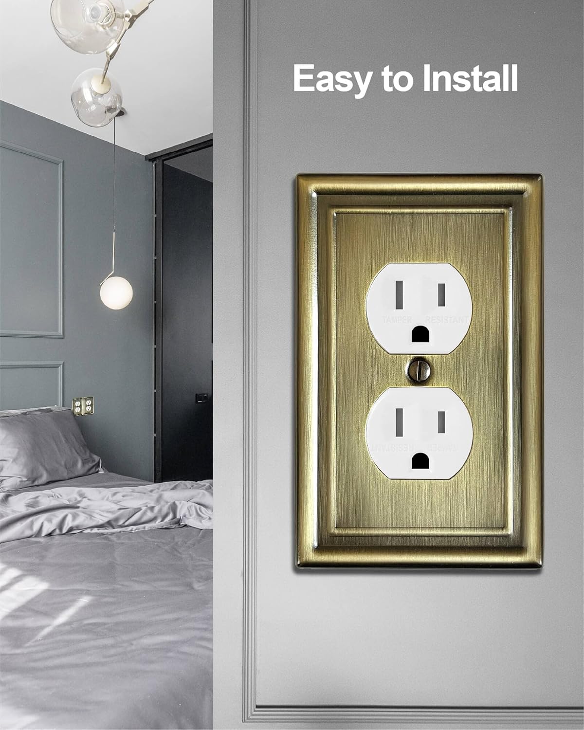 4-Pack Duplex Wall Plate, Decorative Antique Brass Outlet Covers, Metal Electrical Outlet Cover