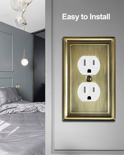 4-Pack Duplex Wall Plate, Decorative Antique Brass Outlet Covers, Metal Electrical Outlet Cover