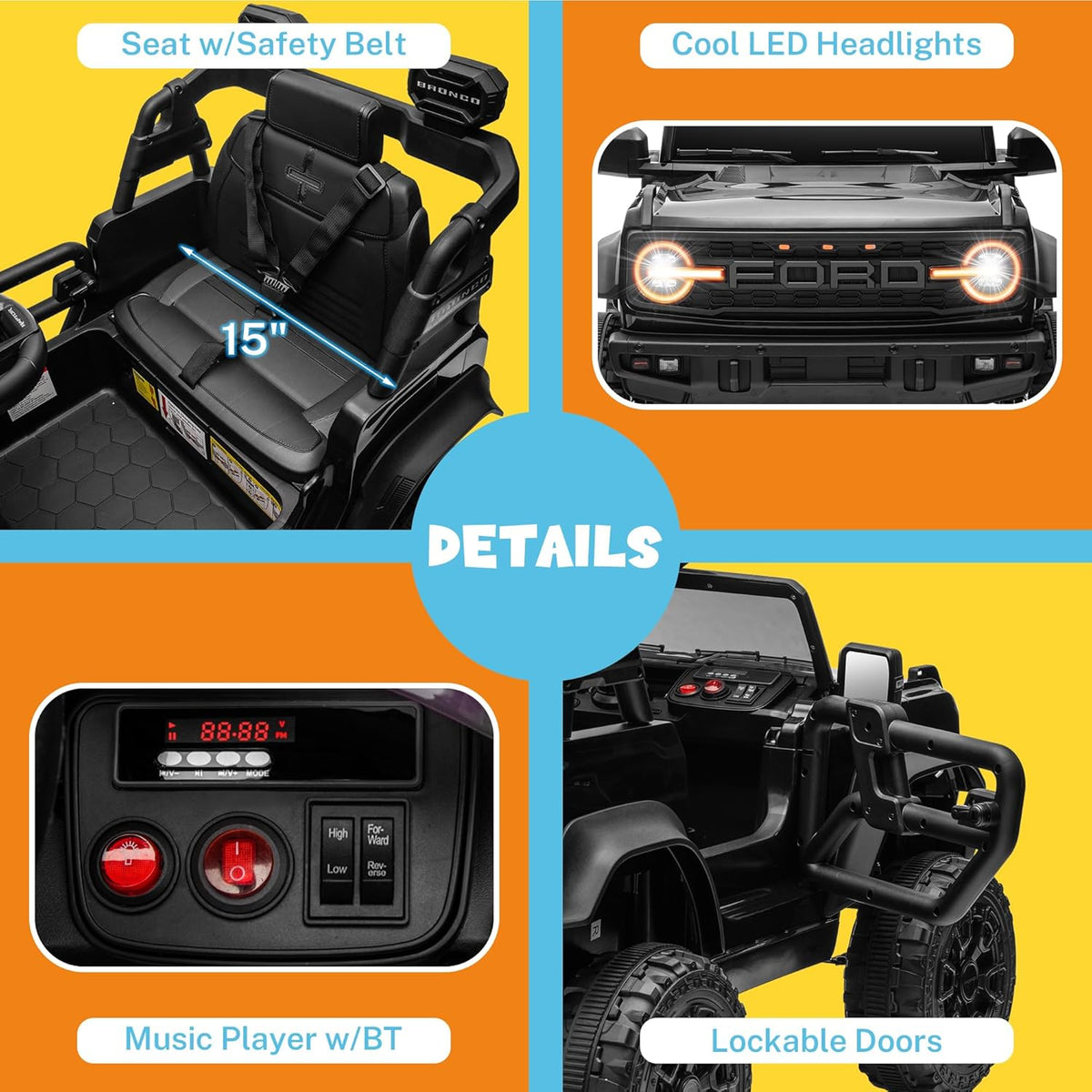 ENYOPRO 12V Licensed Ford Bronco Raptor Ride On Truck Car for Kids, Electric Play Car Ride-On Toy