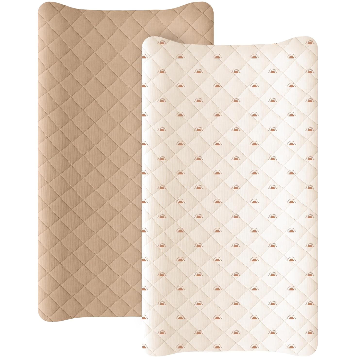 Konssy Waterproof Muslin Changing Pad Cover 2 Pack, Quilted Cotton Fitted Diaper Chang Table Cover