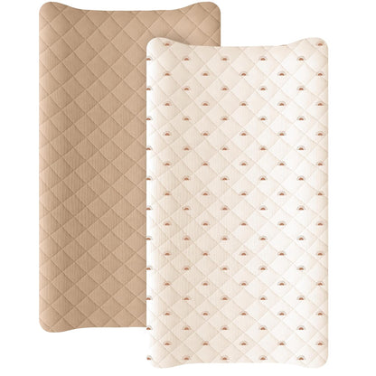 Konssy Waterproof Muslin Changing Pad Cover 2 Pack, Quilted Cotton Fitted Diaper Chang Table Cover