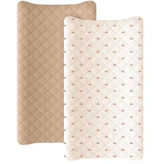 Konssy Waterproof Muslin Changing Pad Cover 2 Pack, Quilted Cotton Fitted Diaper Chang Table Cover