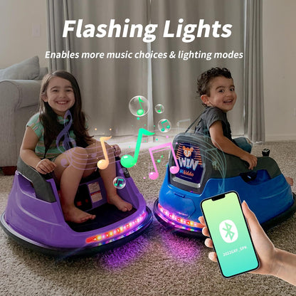Baby Bumper Car, 6V Electric Kids Bumper Car for Toddlers with Remote Control, Bluetooth - Purple