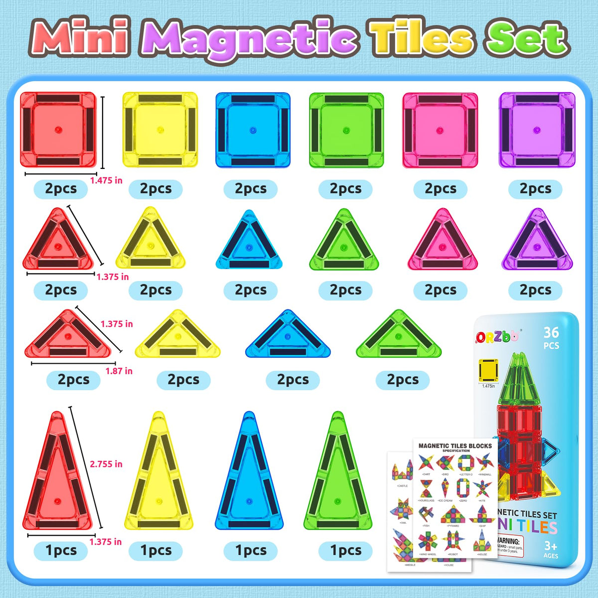 Magnetic Tiles Mini Travel Toddler Set, Magnetic Blocks Building Kids Toys & Games, Montessori
