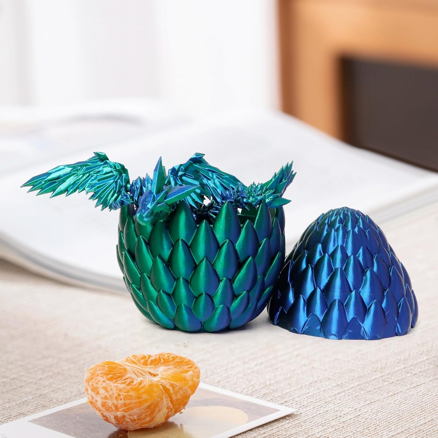 3D Printed Dragon Egg, Flying Articulated Dragon in Eggs, Flexible Joints Home Decor Executive Desk